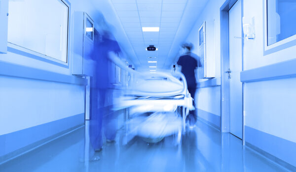 Bed in a modern clinic corridor